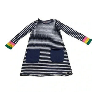 Mini Boden Blue Stripe Fun Pocket Jersey Dress Cotton Above Knees SZ L( 9-10)